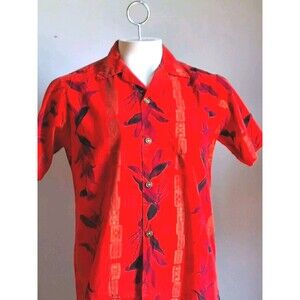 Vintage Ui-Maikai Red Made n Hawaii Tropical 4 Button TMP Shirt Sz 22x28 Cpics